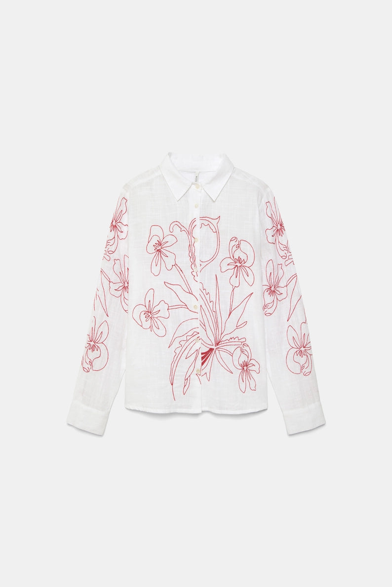 Embroidered Floral Cotton White Shirt