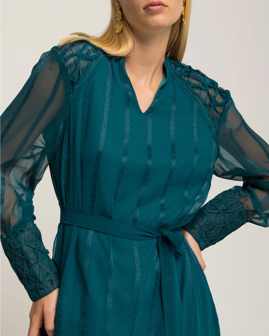 Orea Chiffon Midi Dress in Emerald Green