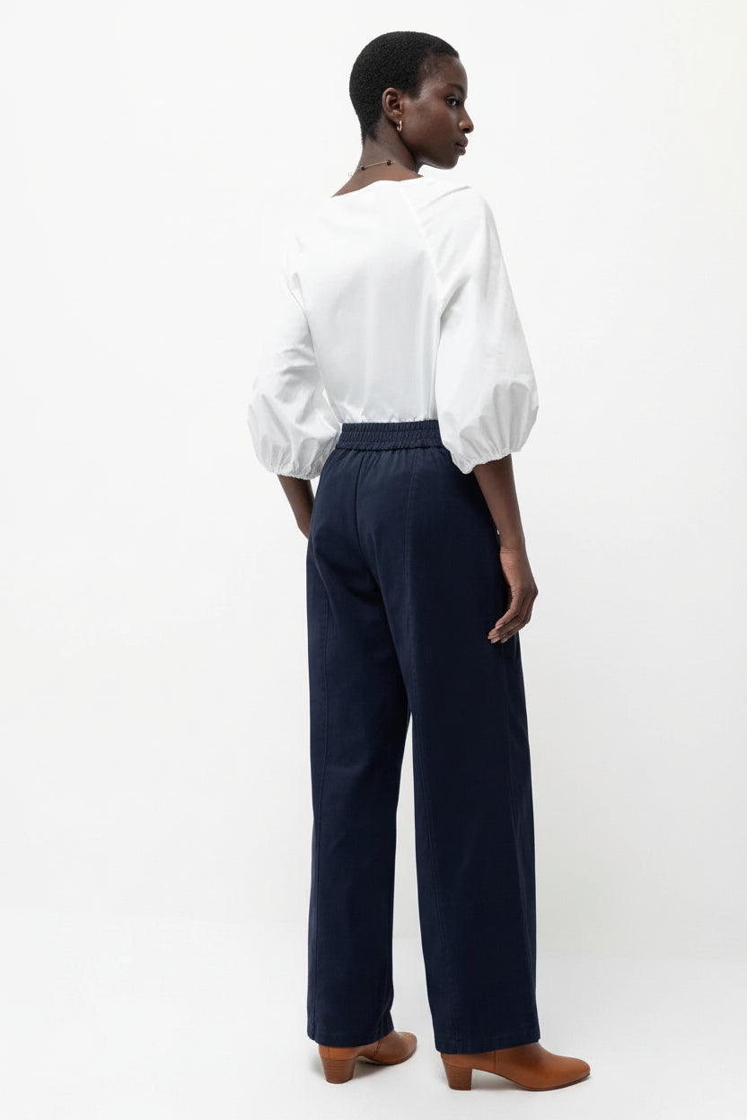 Wide-Leg Cotton Trousers in Navy Blue