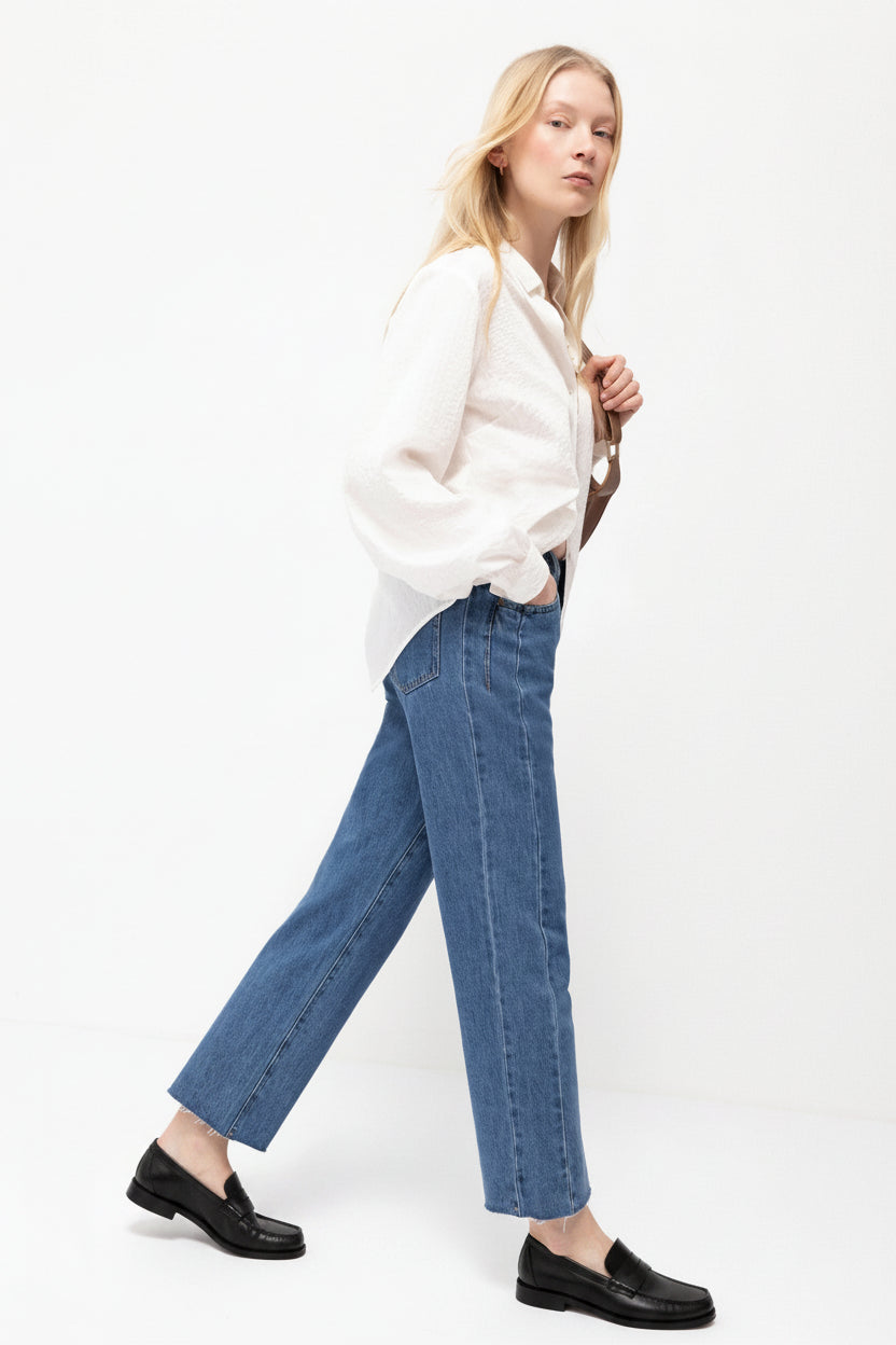 Straight-Leg Denim Jeans in Mid Blue