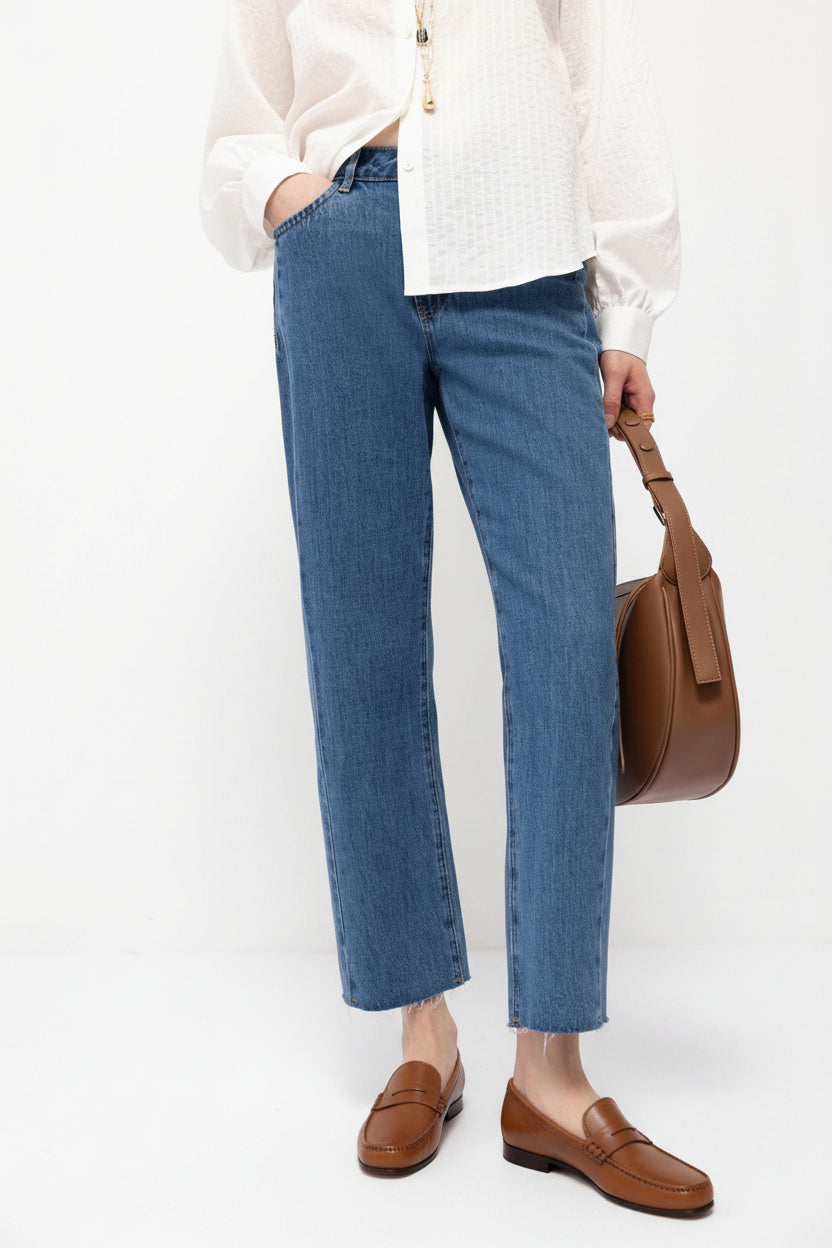 Straight-Leg Denim Jeans in Mid Blue
