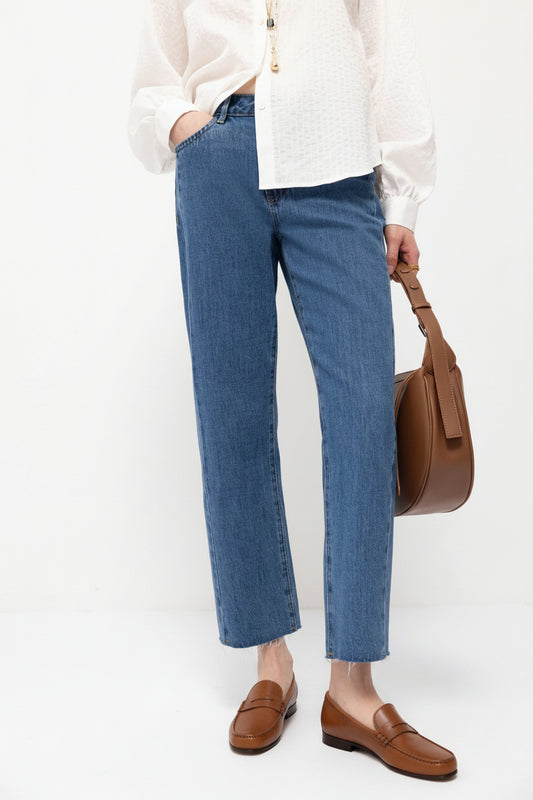 Straight-Leg Denim Jeans in Mid Blue