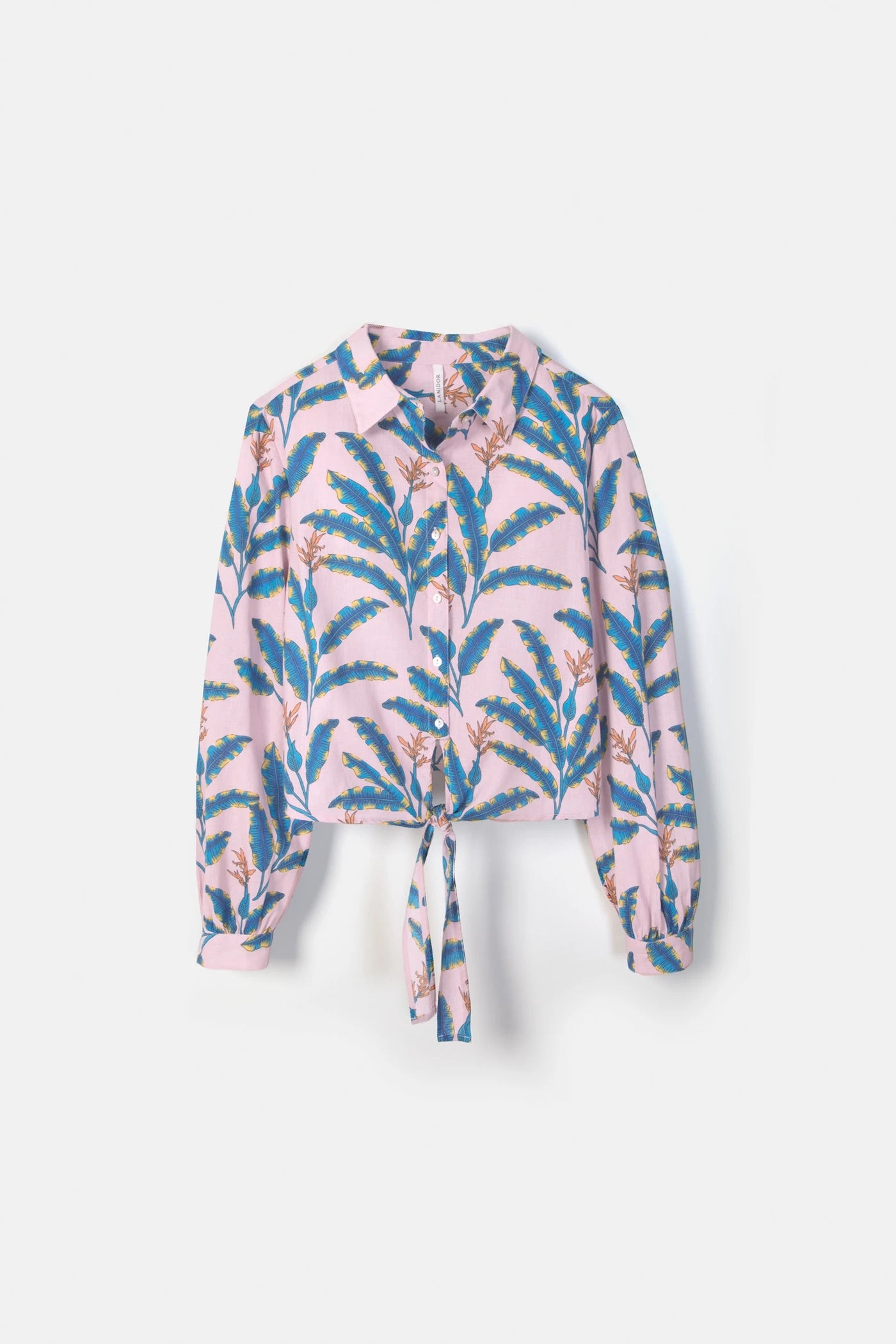 Tropical Print Linen-Cotton Shirt in Blush