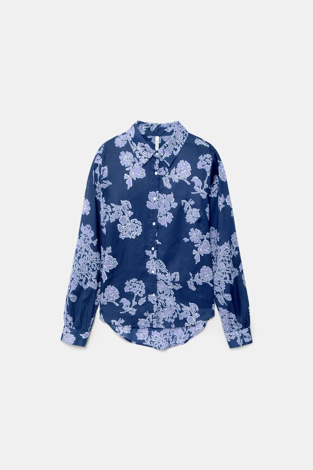 Floral Lilac Print Cotton Shirt in Blue