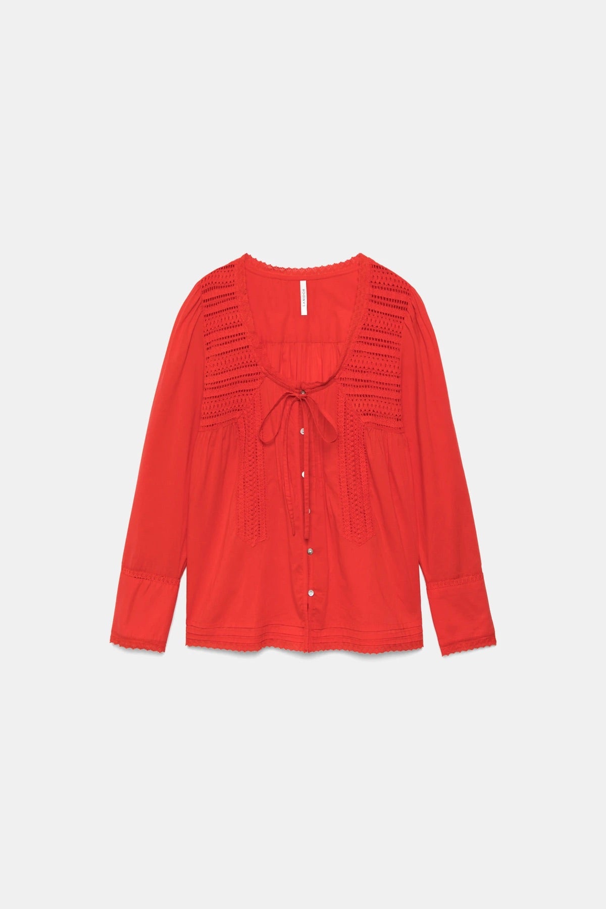Pointelle Cotton Blouse in Red