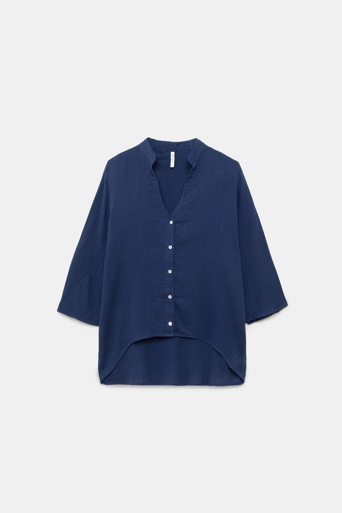 Navy Asymmetric Cotton Blouse