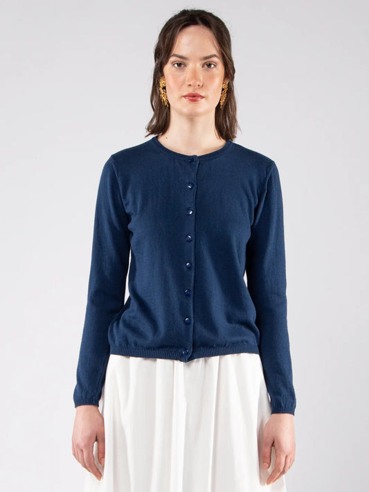 Cotton Cardigan in Navy Blue