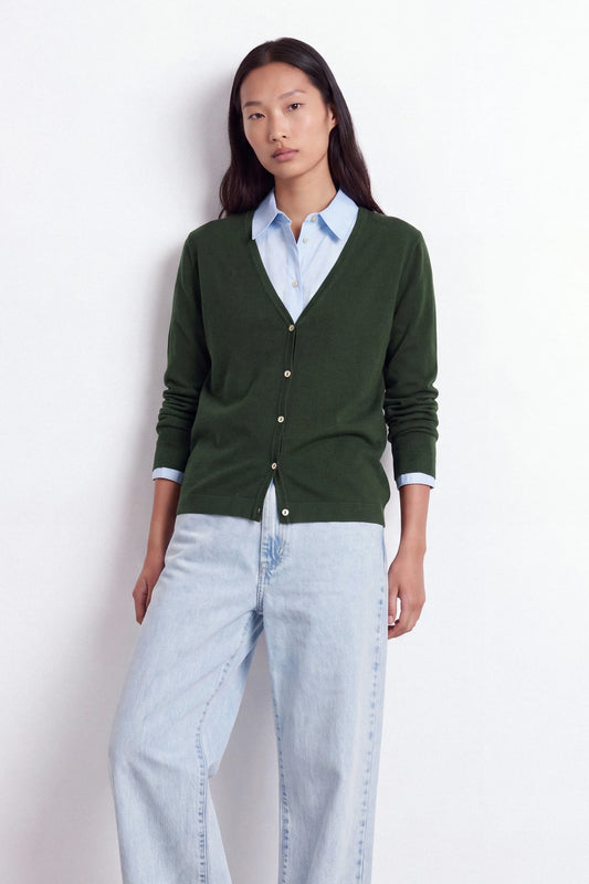 V-Neck Printed Back Knit Cardigan