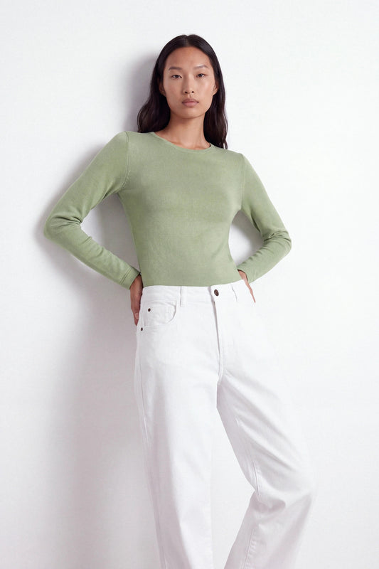 Round-Neck Knit Sweater in Water Green