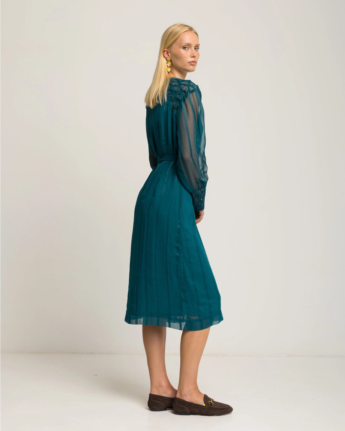Orea Chiffon Midi Dress in Emerald Green