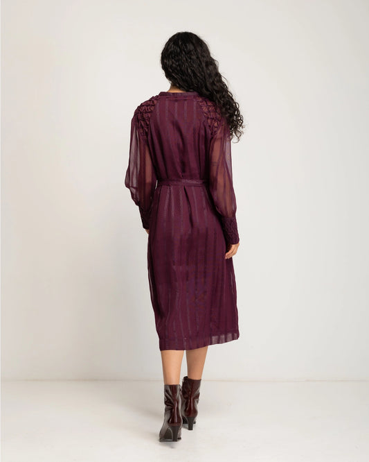 Orea Chiffon Midi Dress in Aubergine