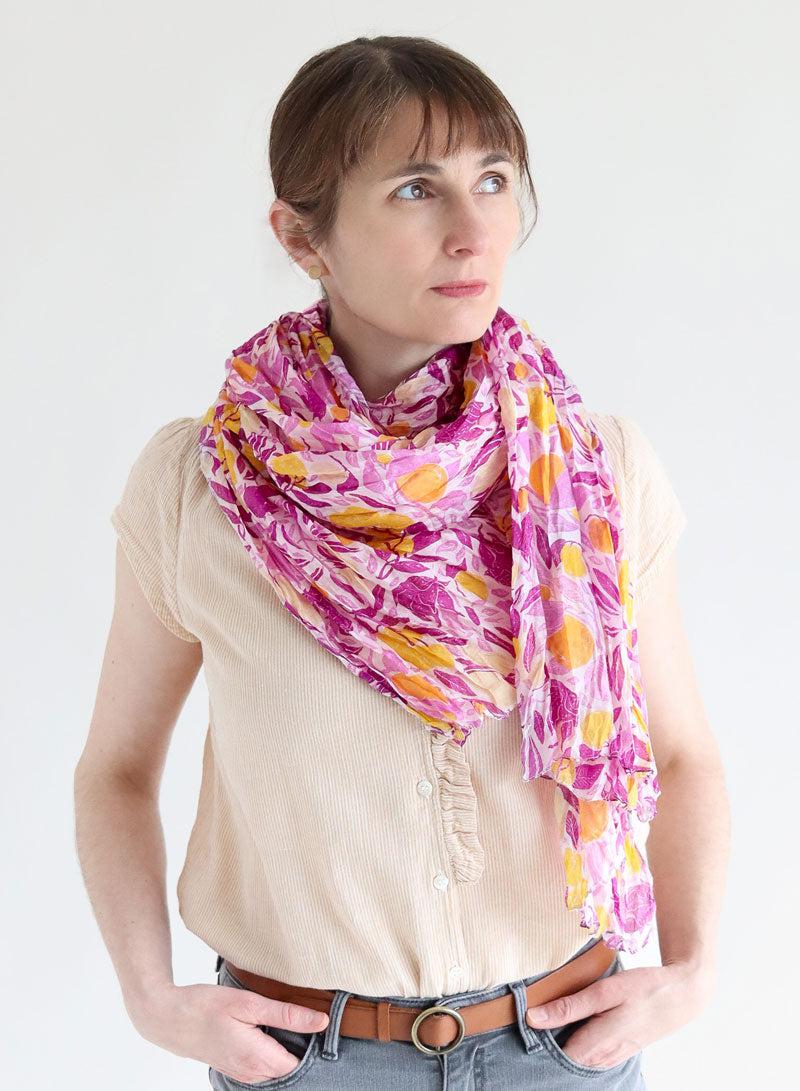 Tropical Purple-Lemon Silk Scarf by DJIAN