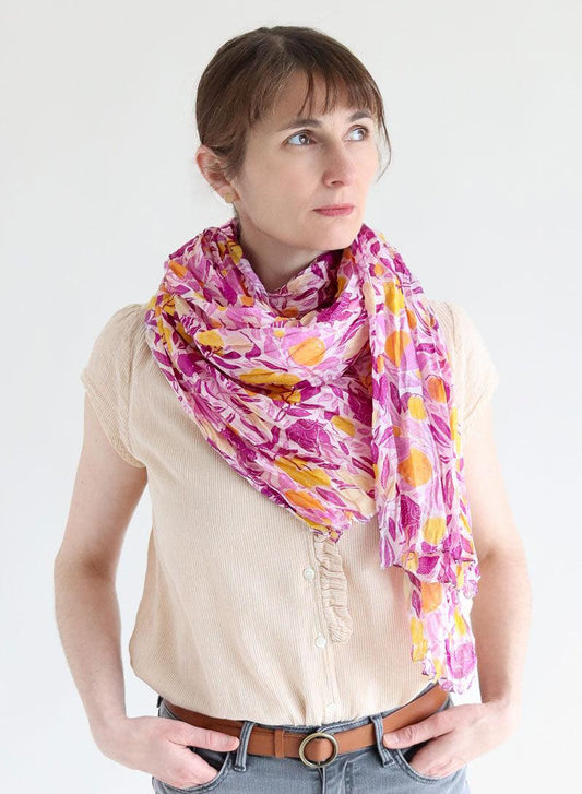 Tropical Purple-Lemon Silk Scarf by DJIAN