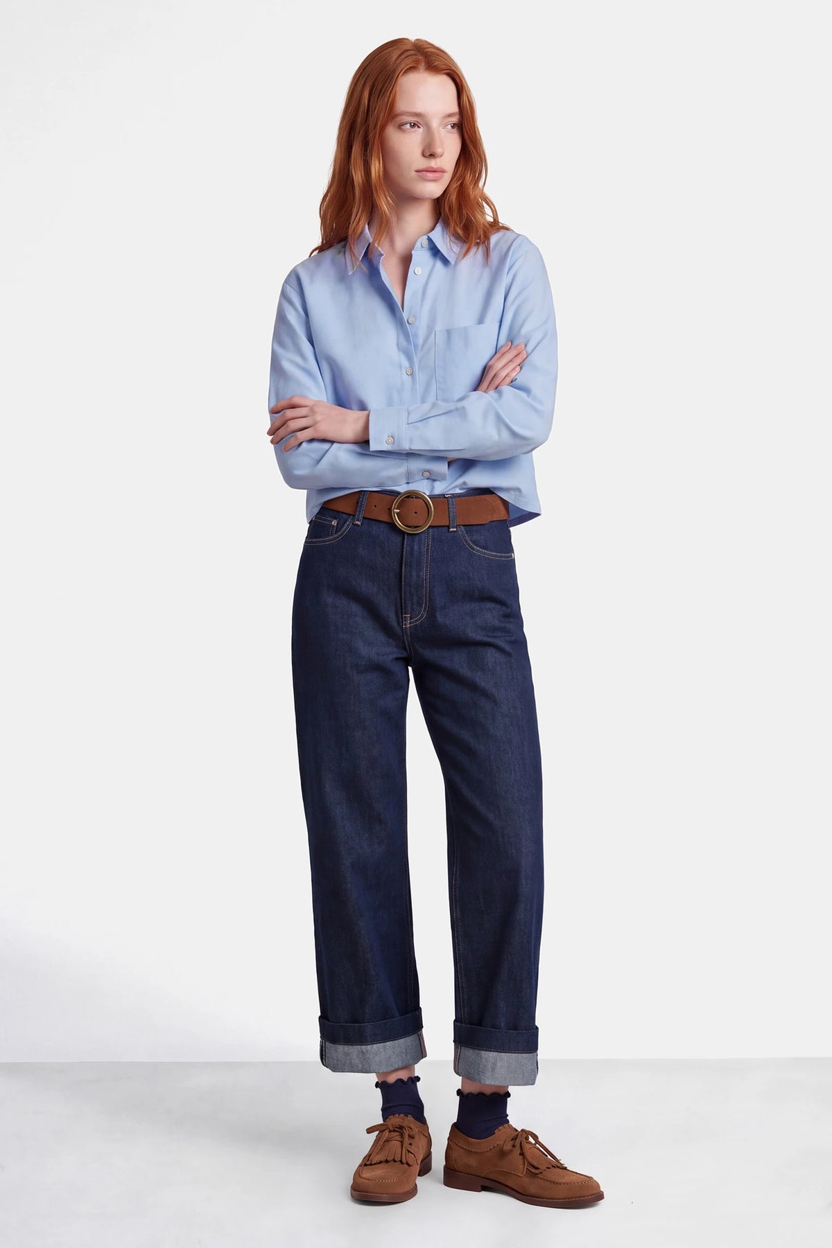 Sky Blue Cropped Oxford Shirt