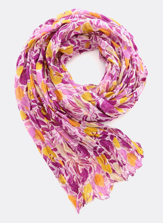 Tropical Purple-Lemon Silk Scarf by DJIAN
