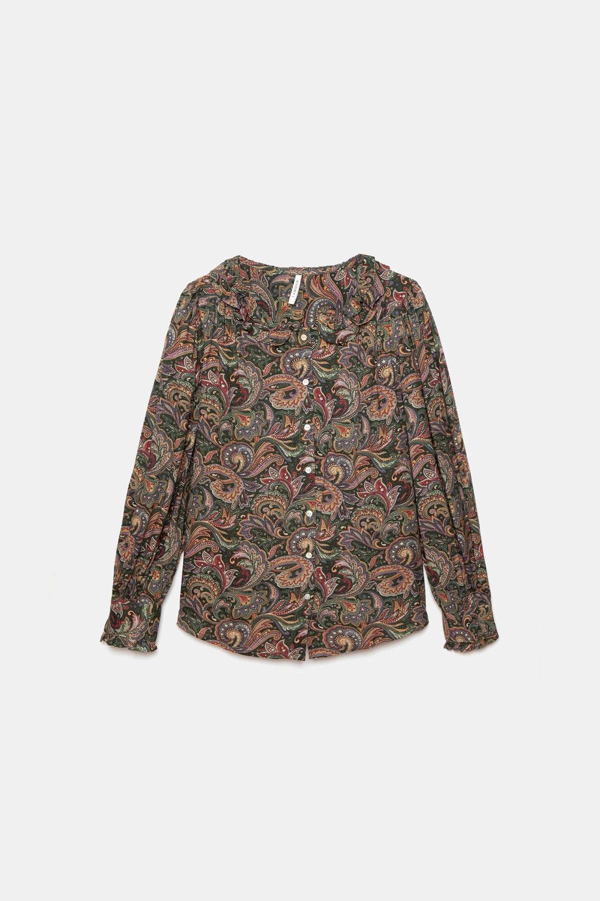 Paisley Print Ruffle-Neck Blouse