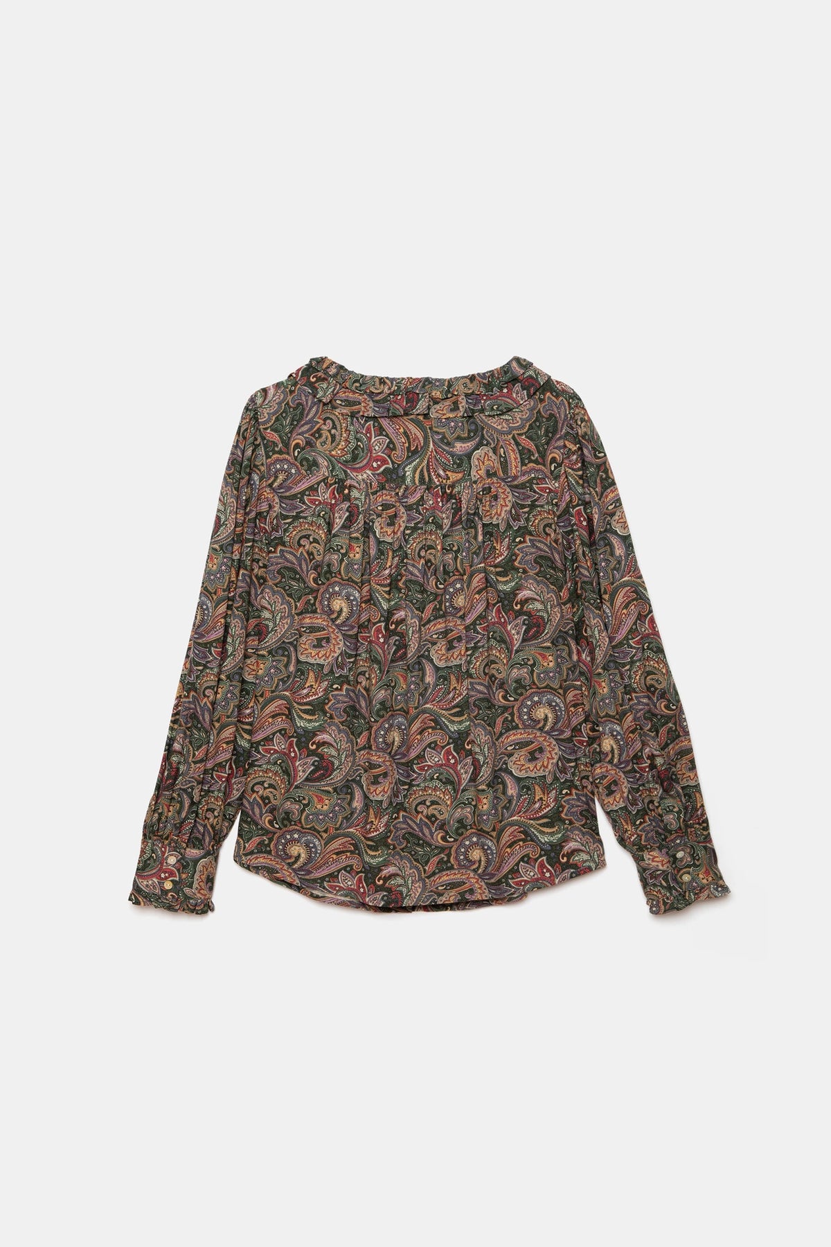 Paisley Print Ruffle-Neck Blouse