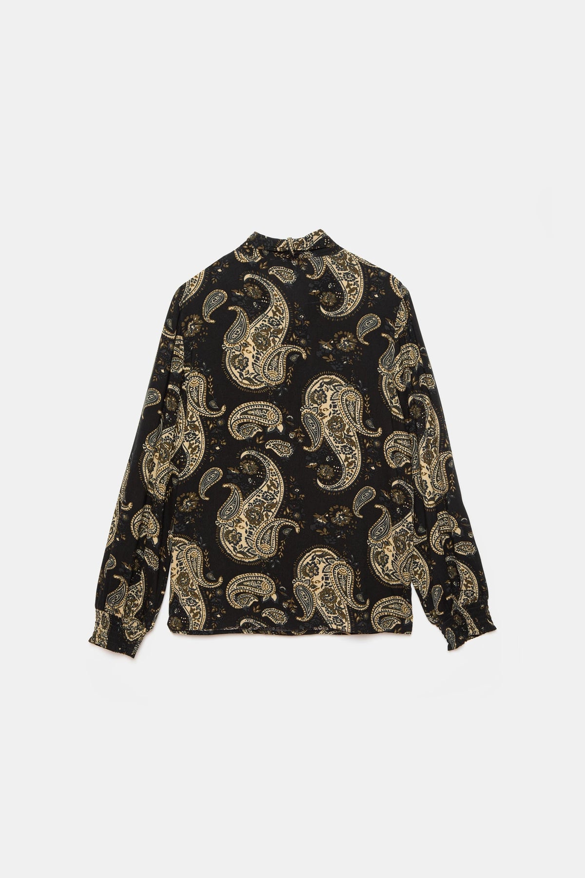 Paisley Print Tie-Neck Blouse in Black