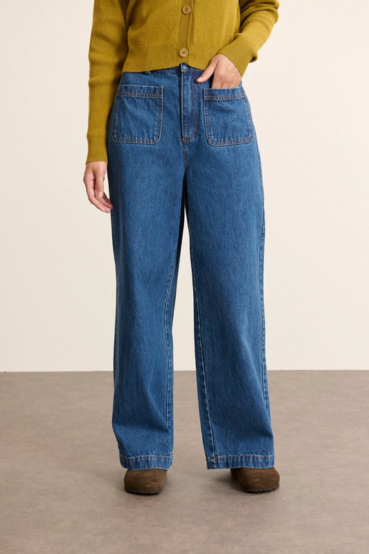 Denim Wide-Leg Trouser in Mid-Blue