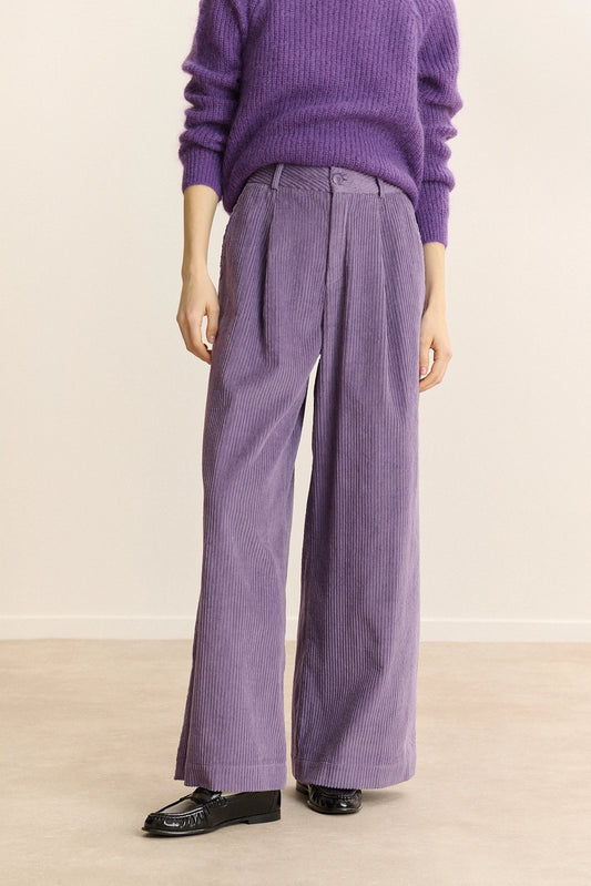 Voltaire Corduroy Wide-Leg Trousers in Lavender