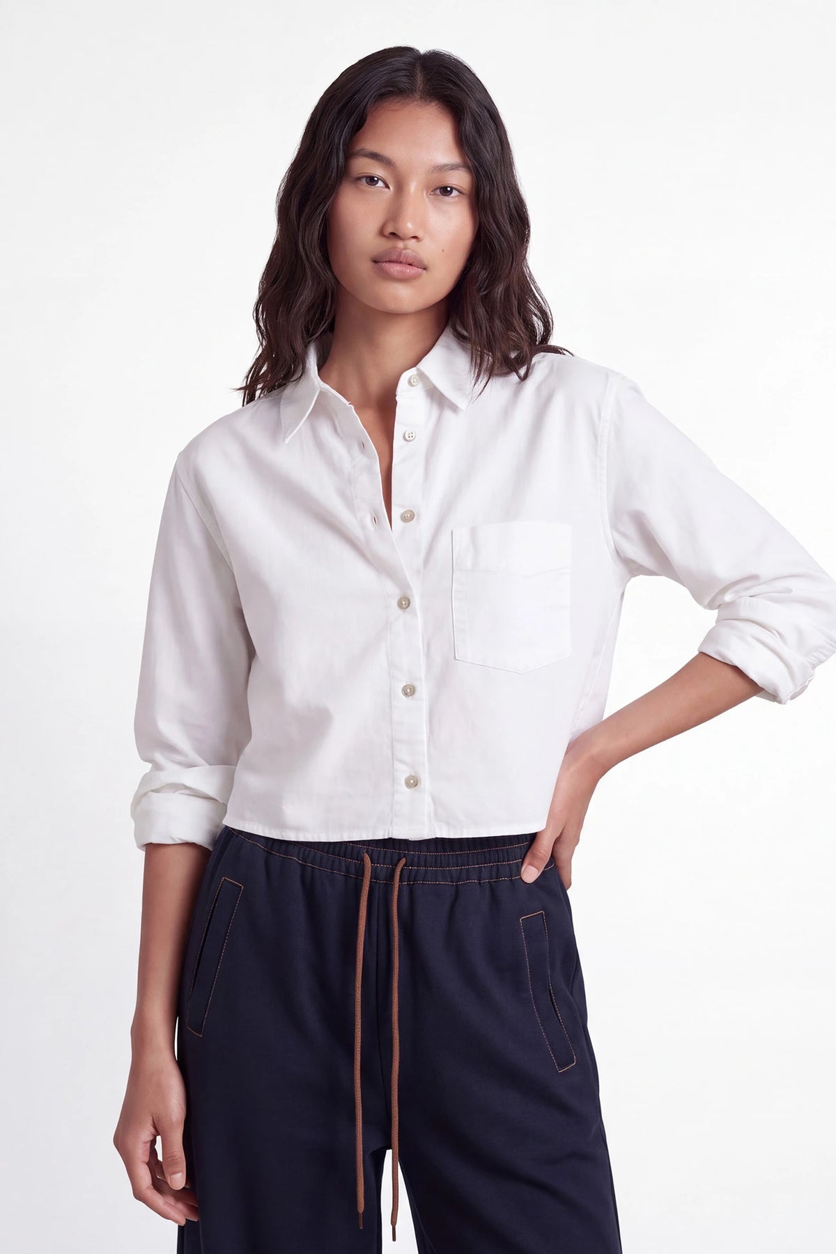 White Cropped Oxford Shirt