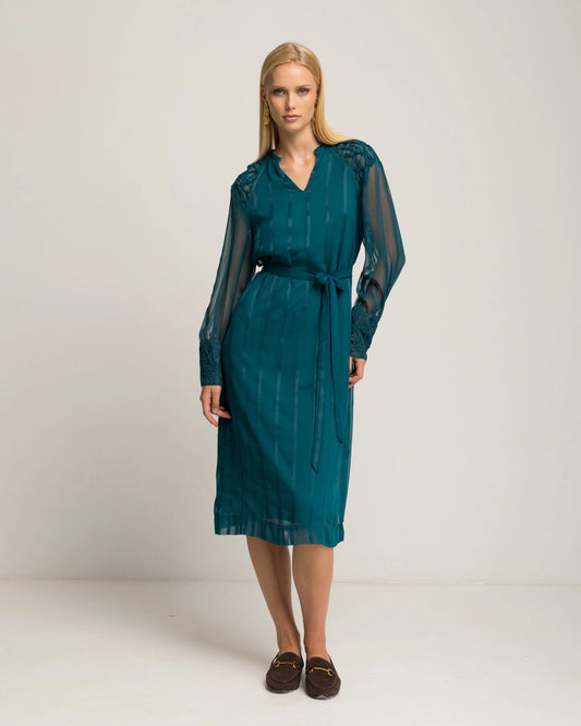 Orea Chiffon Midi Dress in Emerald Green
