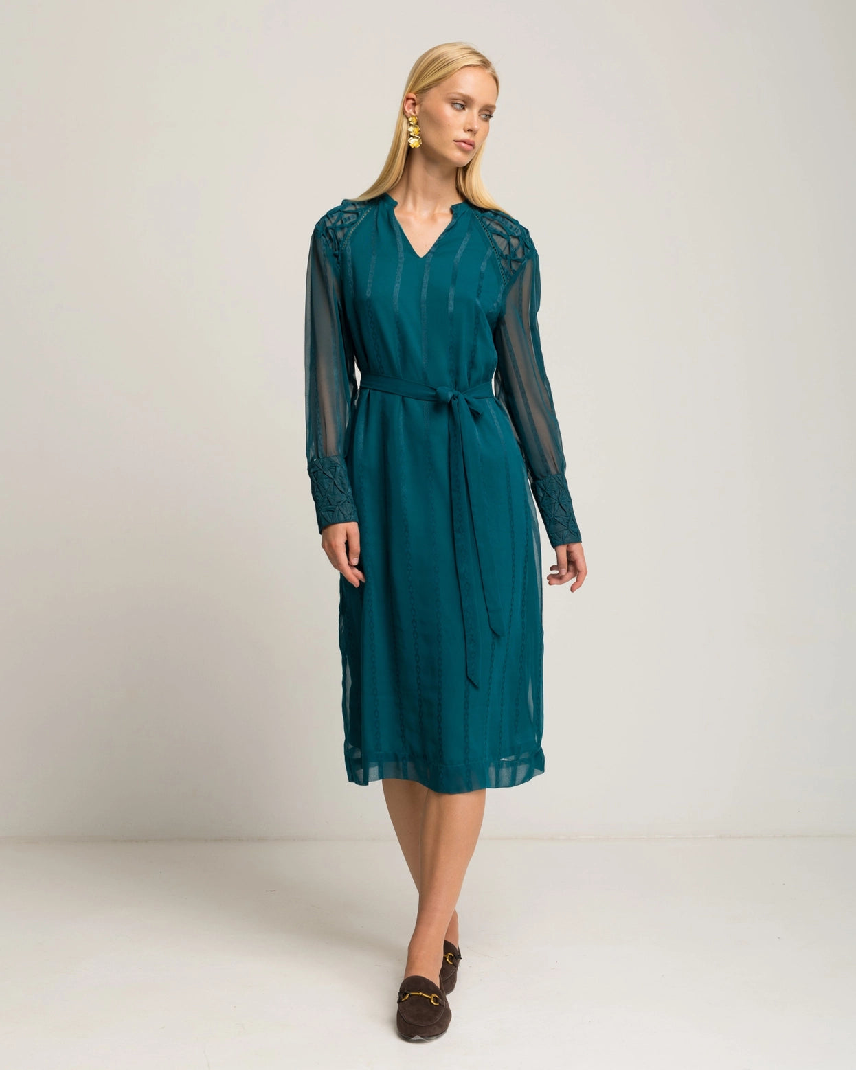 Orea Chiffon Midi Dress in Emerald Green