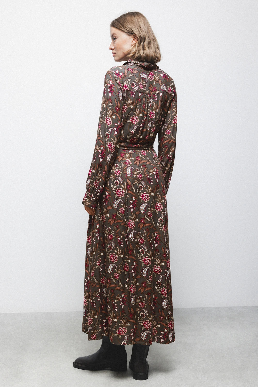 Midi Printed dress in Khaki