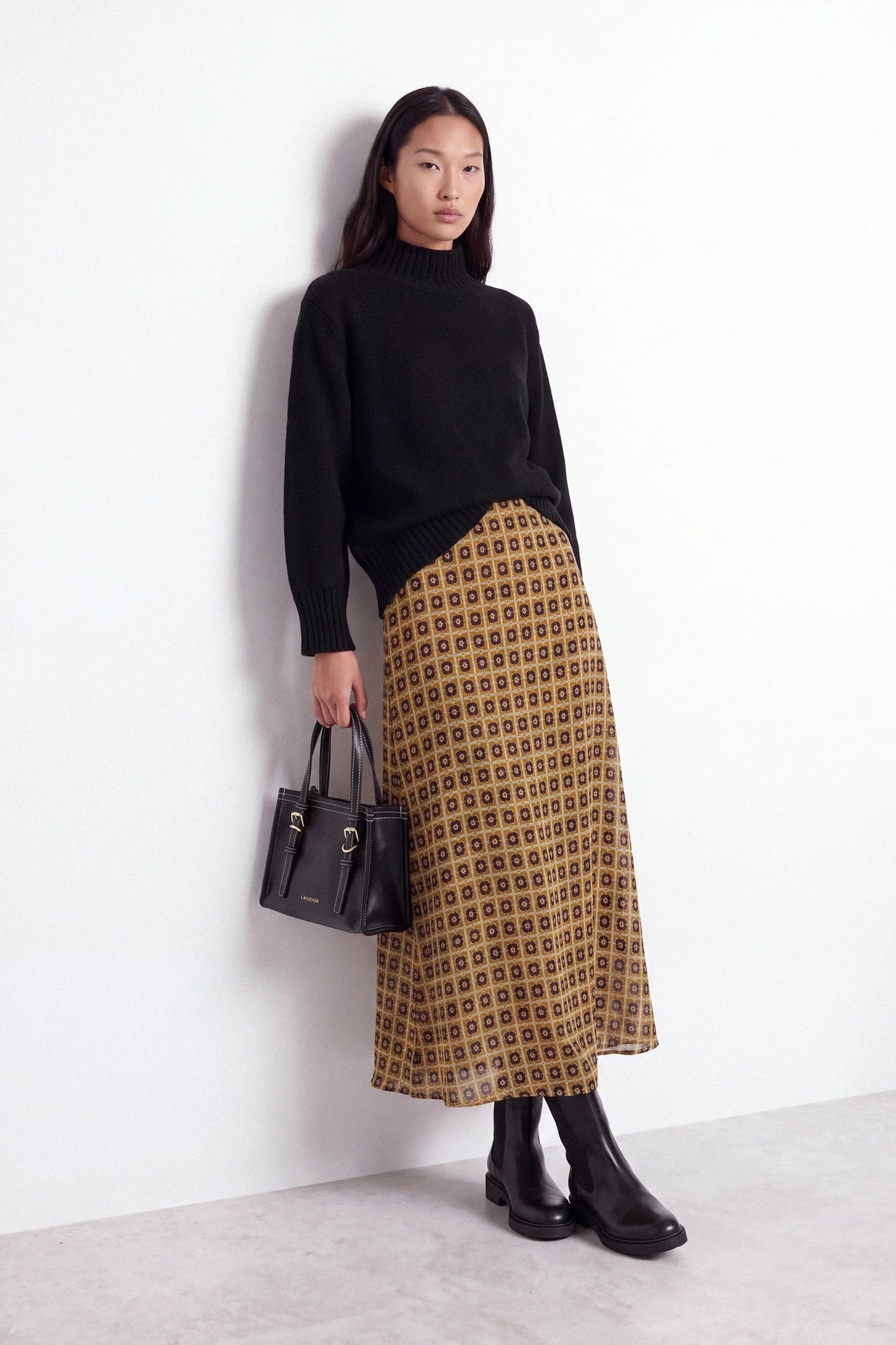 Geometric Print Midi Skirt in Amber
