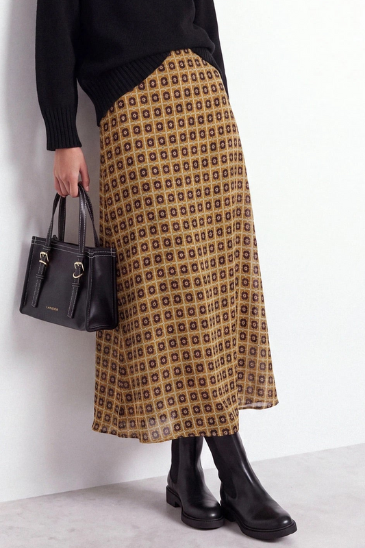 Geometric Print Midi Skirt in Amber