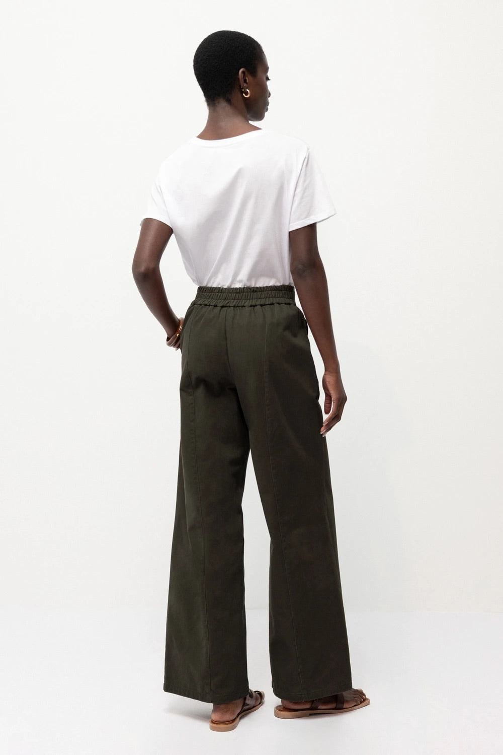 Wide-Leg Cotton Trousers in Dark Olive