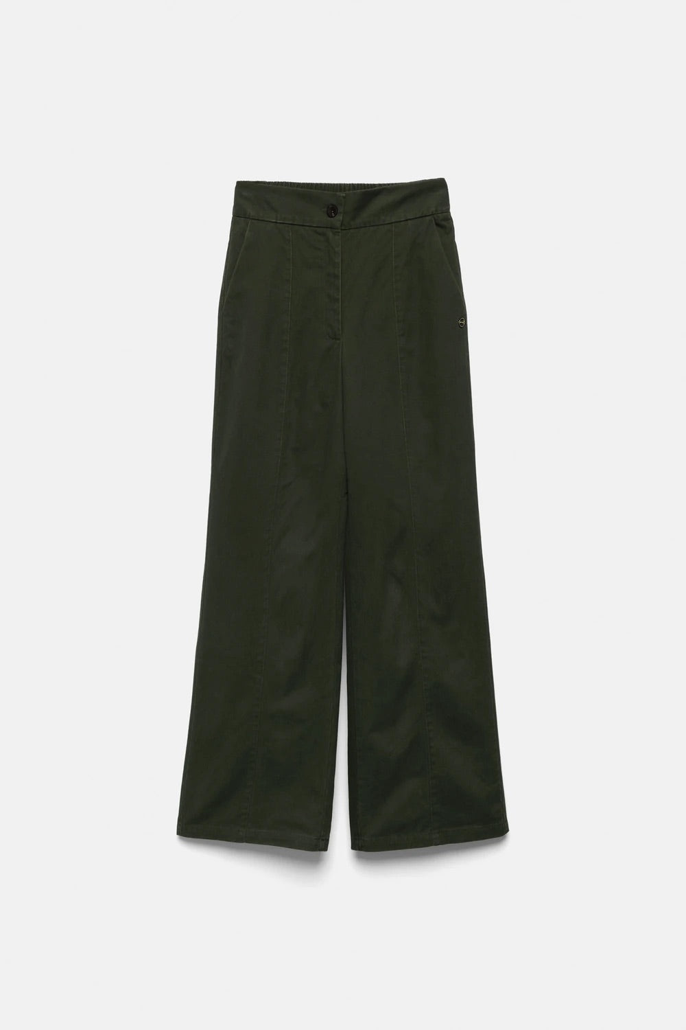 Wide-Leg Cotton Trousers in Dark Olive