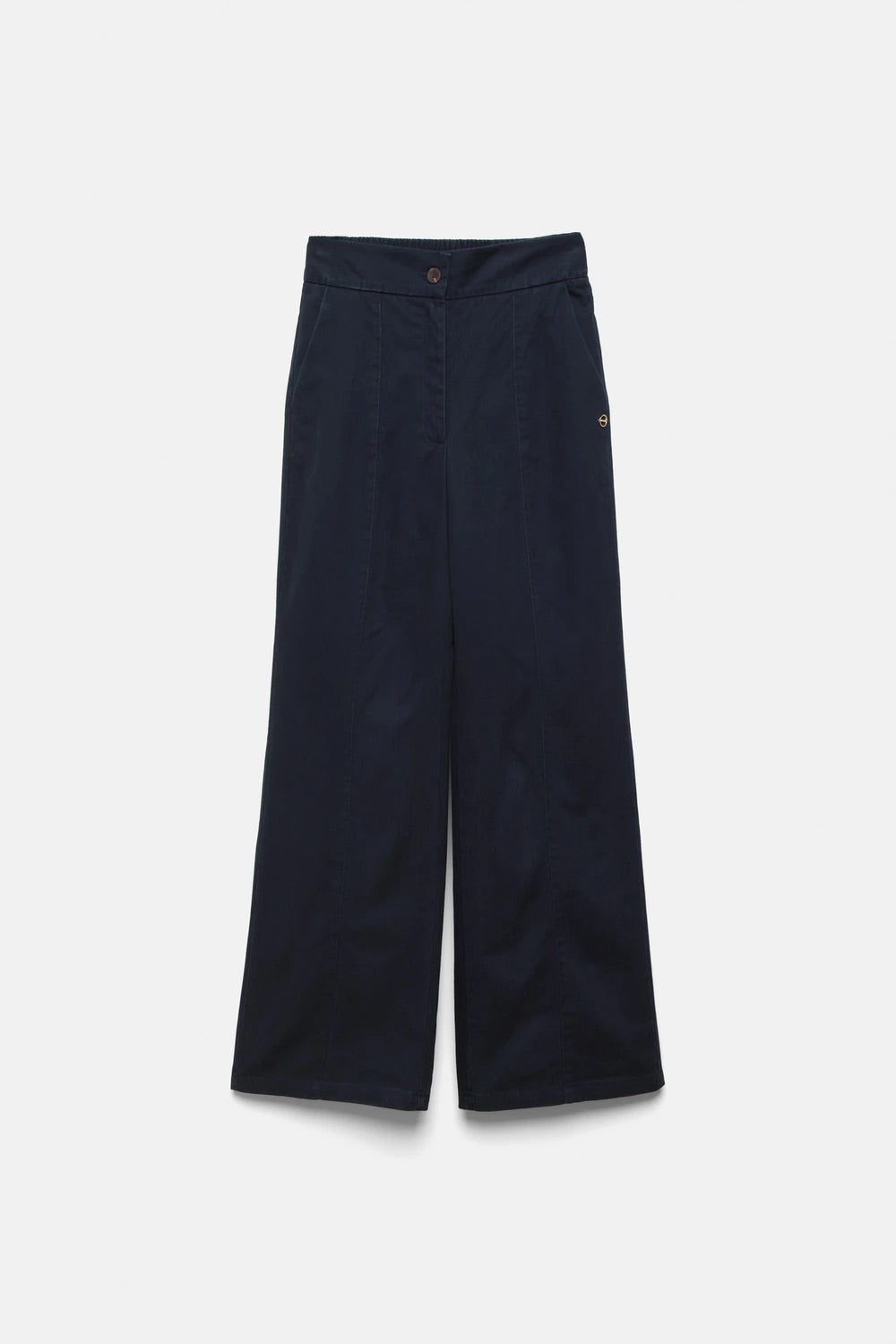 Wide-Leg Cotton Trousers in Navy Blue