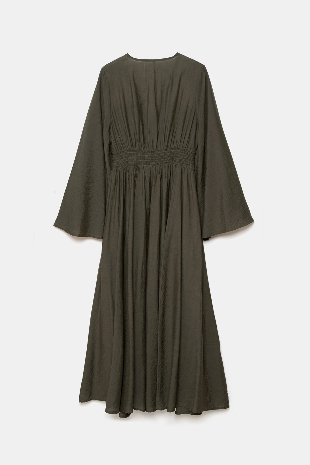 V-Neck Bell Sleeve Maxi Dress with Bow-Tie Belt