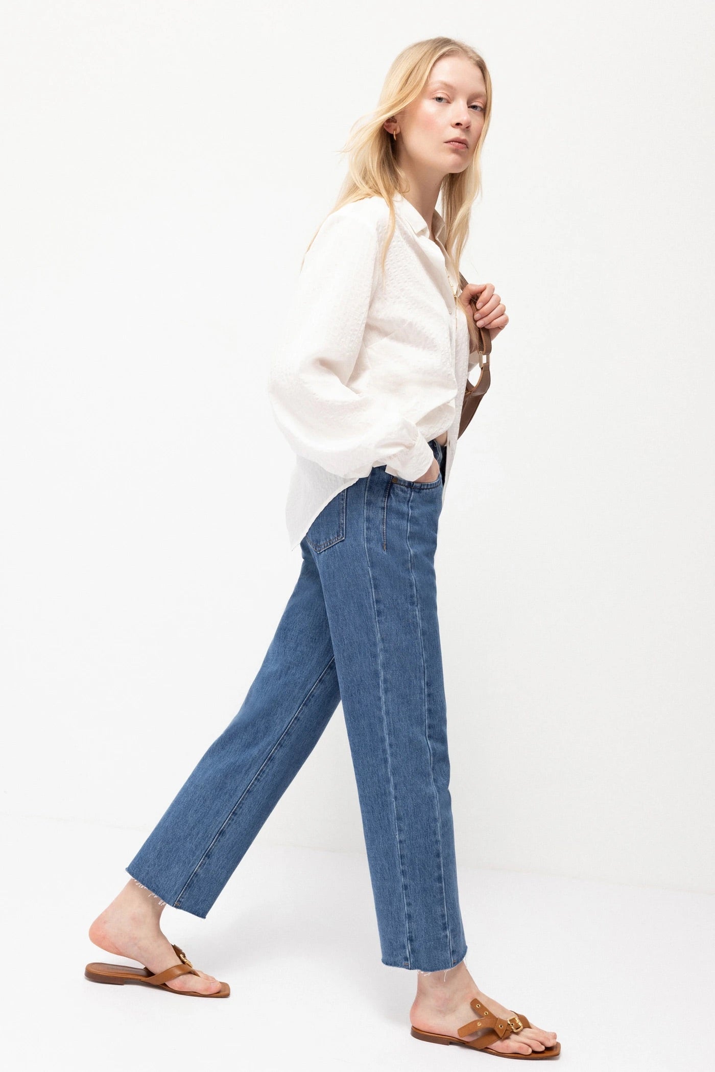 Straight-Leg Denim Jeans in Mid Blue