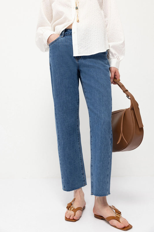 Straight-Leg Denim Jeans in Mid Blue