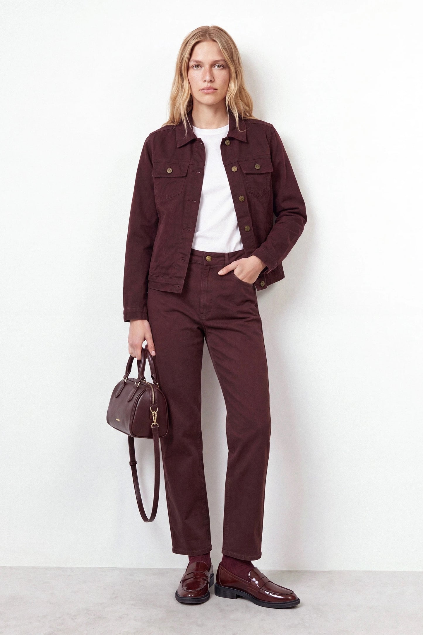 Five-Pocket Twill Trousers in Bordeaux