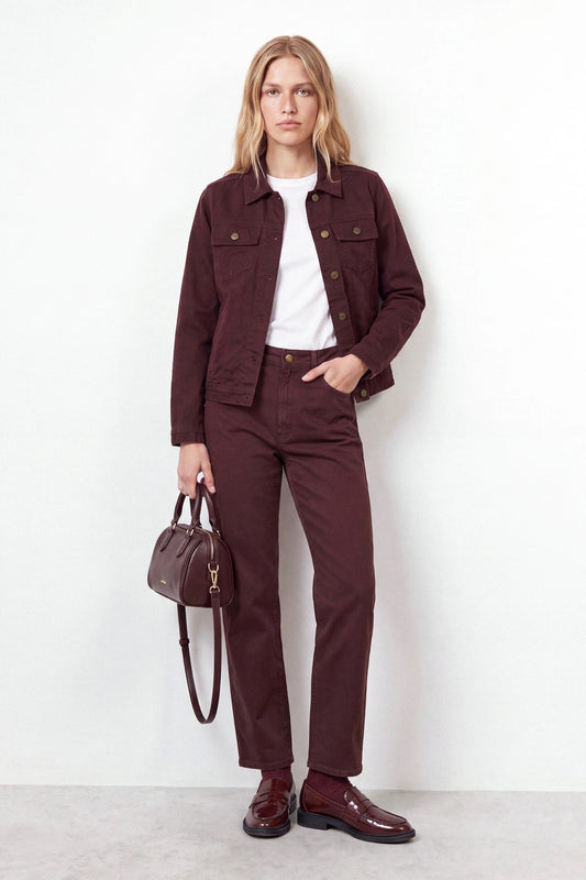 Five-Pocket Twill Trousers in Bordeaux