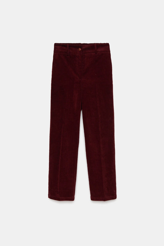 Corduroy Tapered Trousers in Bordeaux