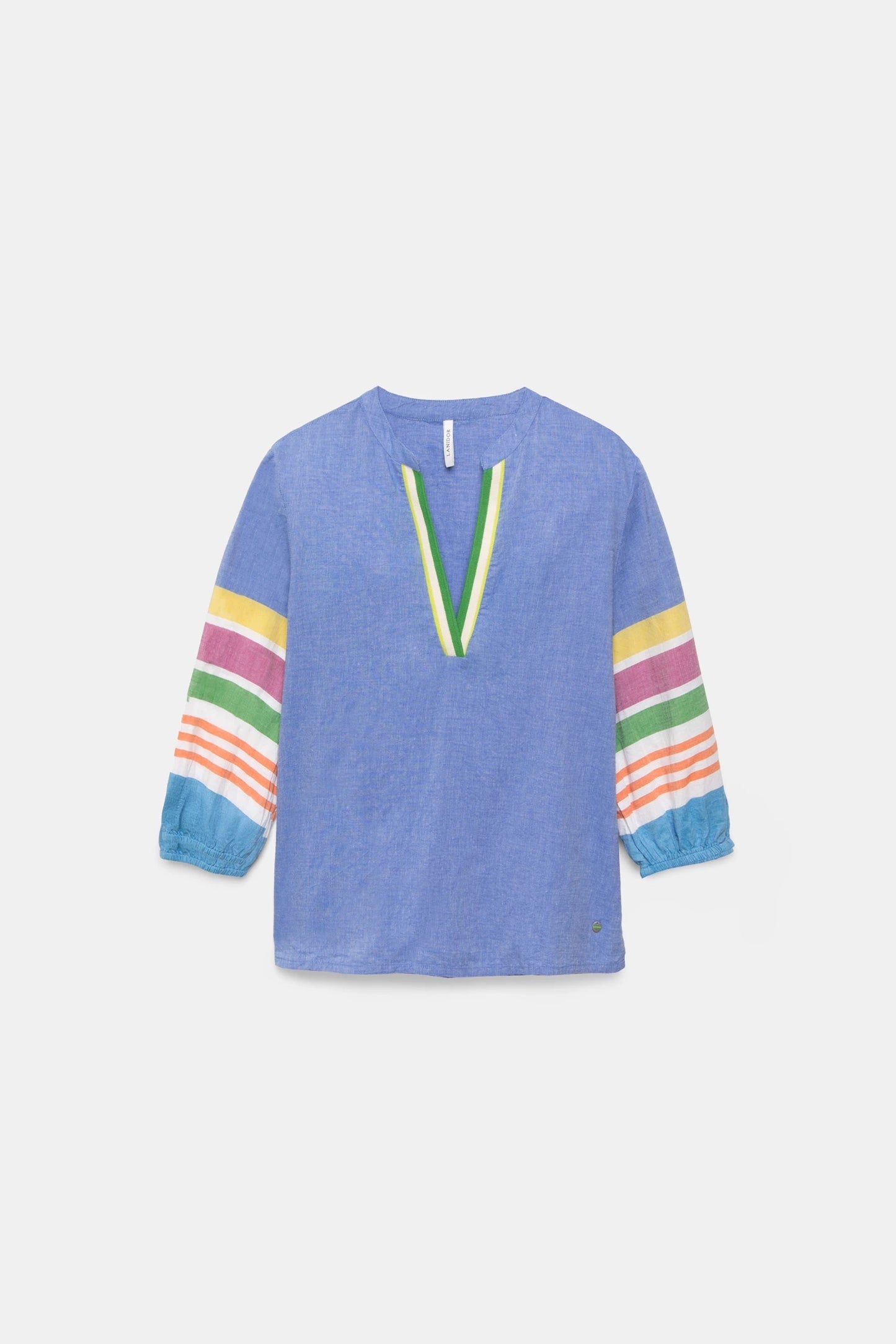 Rainbow Sleeve Cotton Blouse in Blue