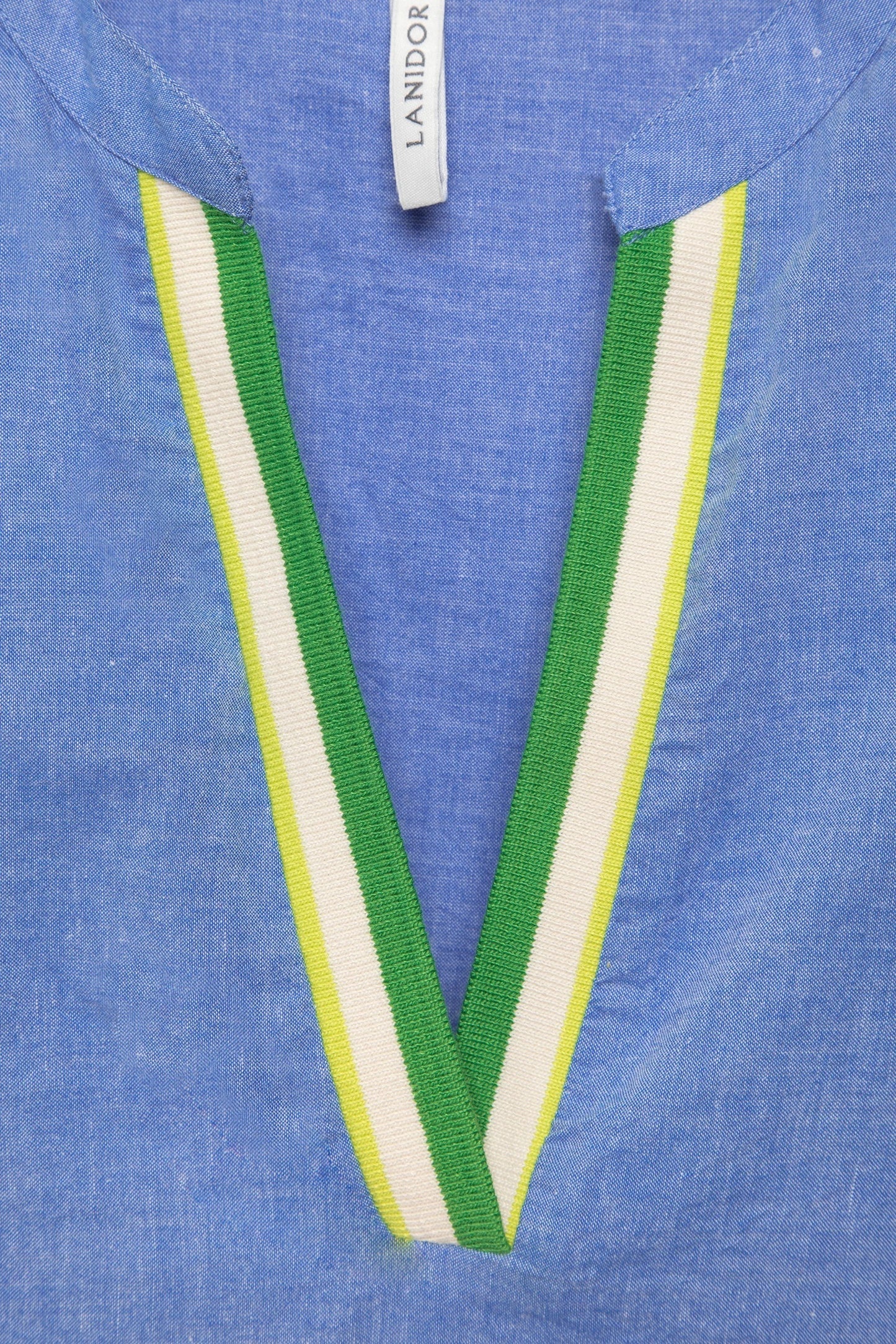 Rainbow Sleeve Cotton Blouse in Blue