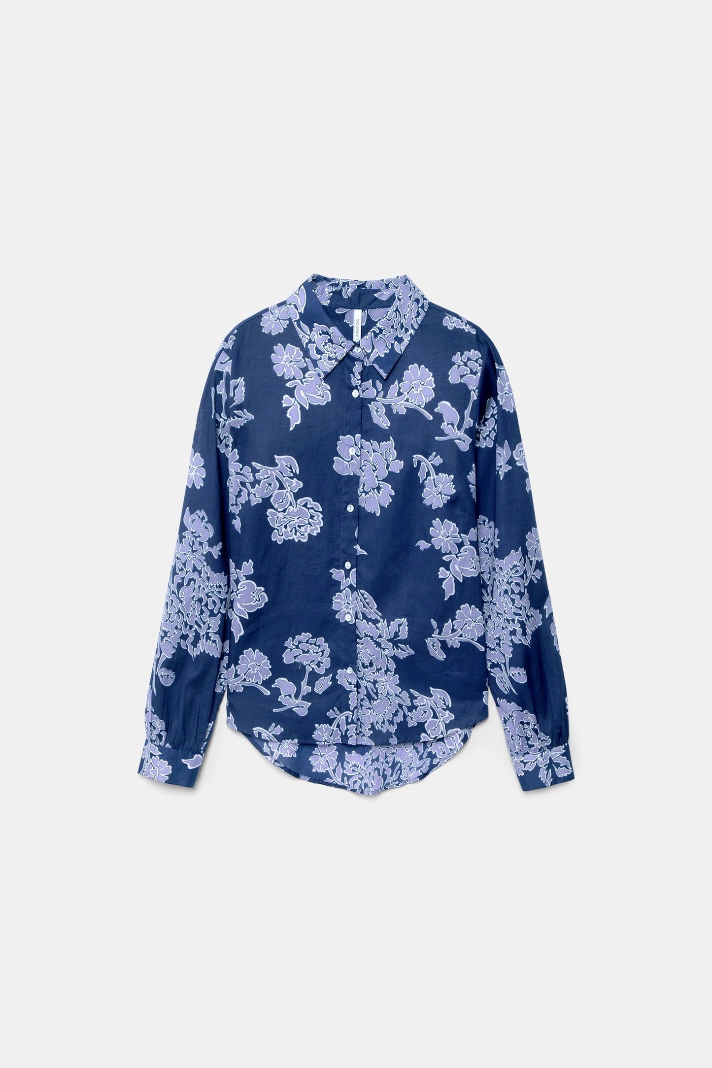 Floral Lilac Print Cotton Shirt in Blue