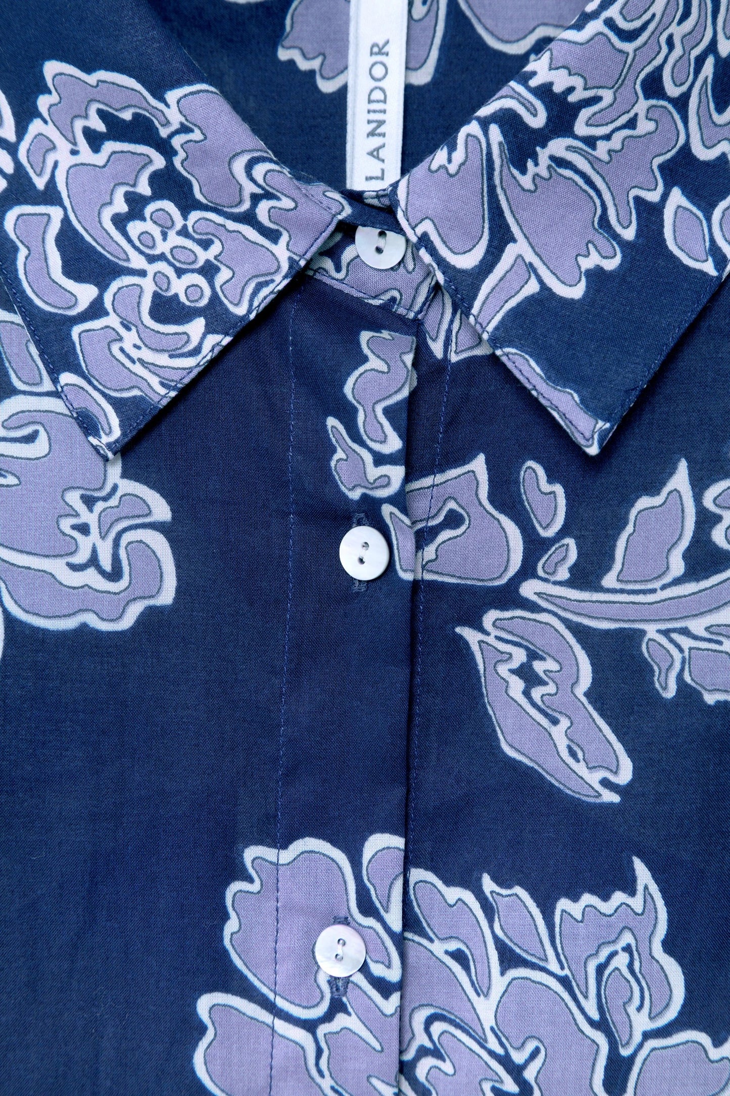 Floral Lilac Print Cotton Shirt in Blue