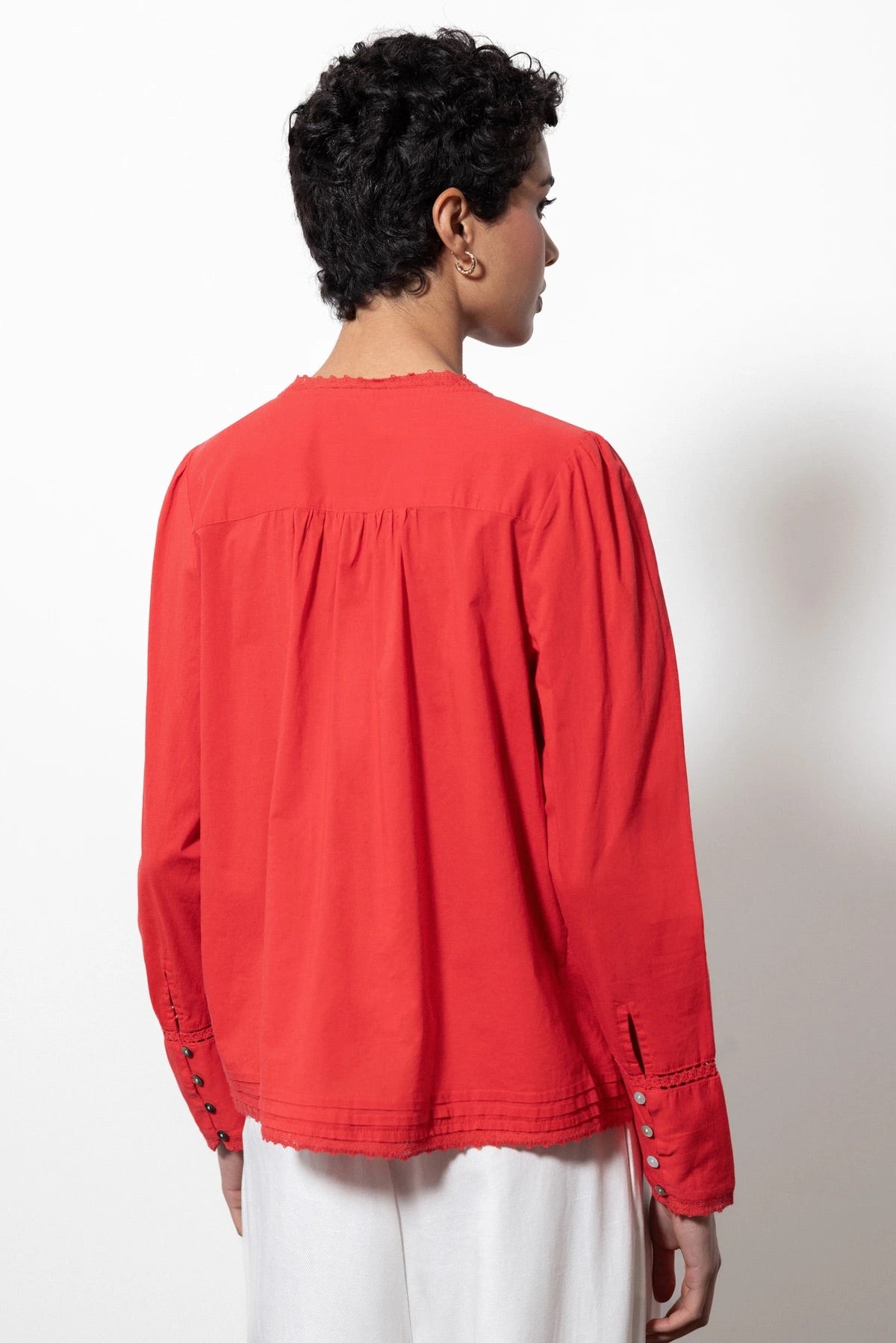 Pointelle Cotton Blouse in Red