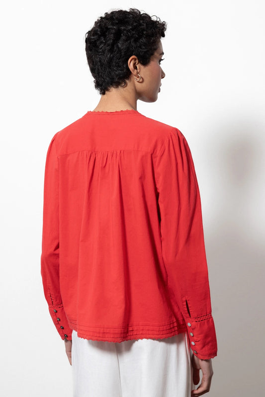 Pointelle Cotton Blouse in Red