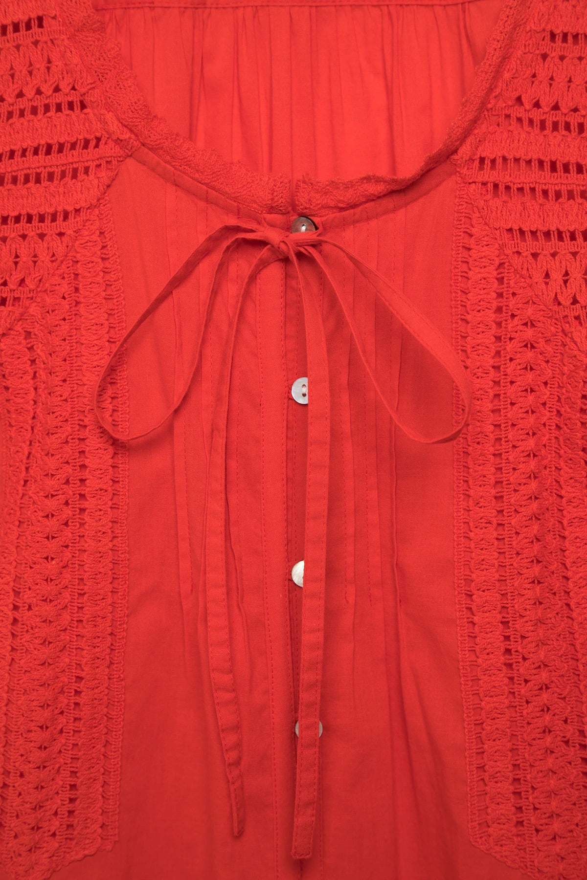 Pointelle Cotton Blouse in Red