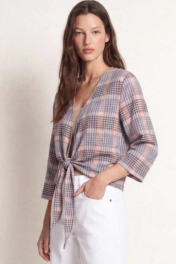 Checked Cropped Knot Top in Mauve
