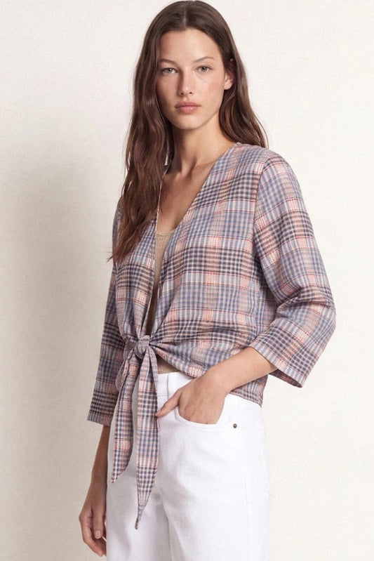 Checked Cropped Knot Top in Mauve
