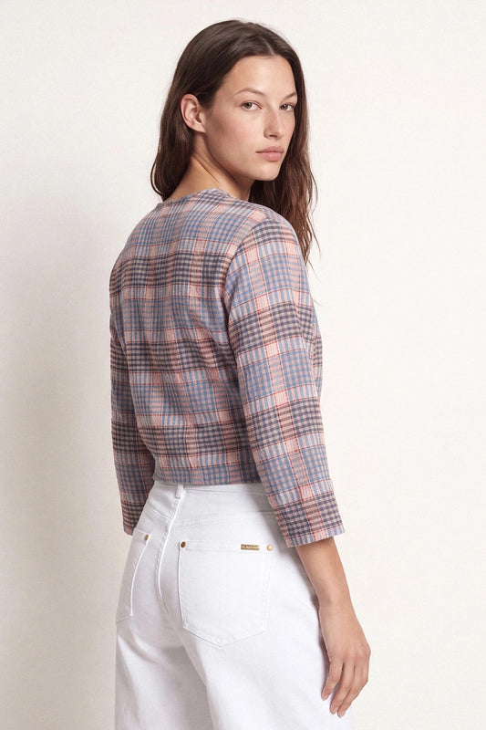 Checked Cropped Knot Top in Mauve