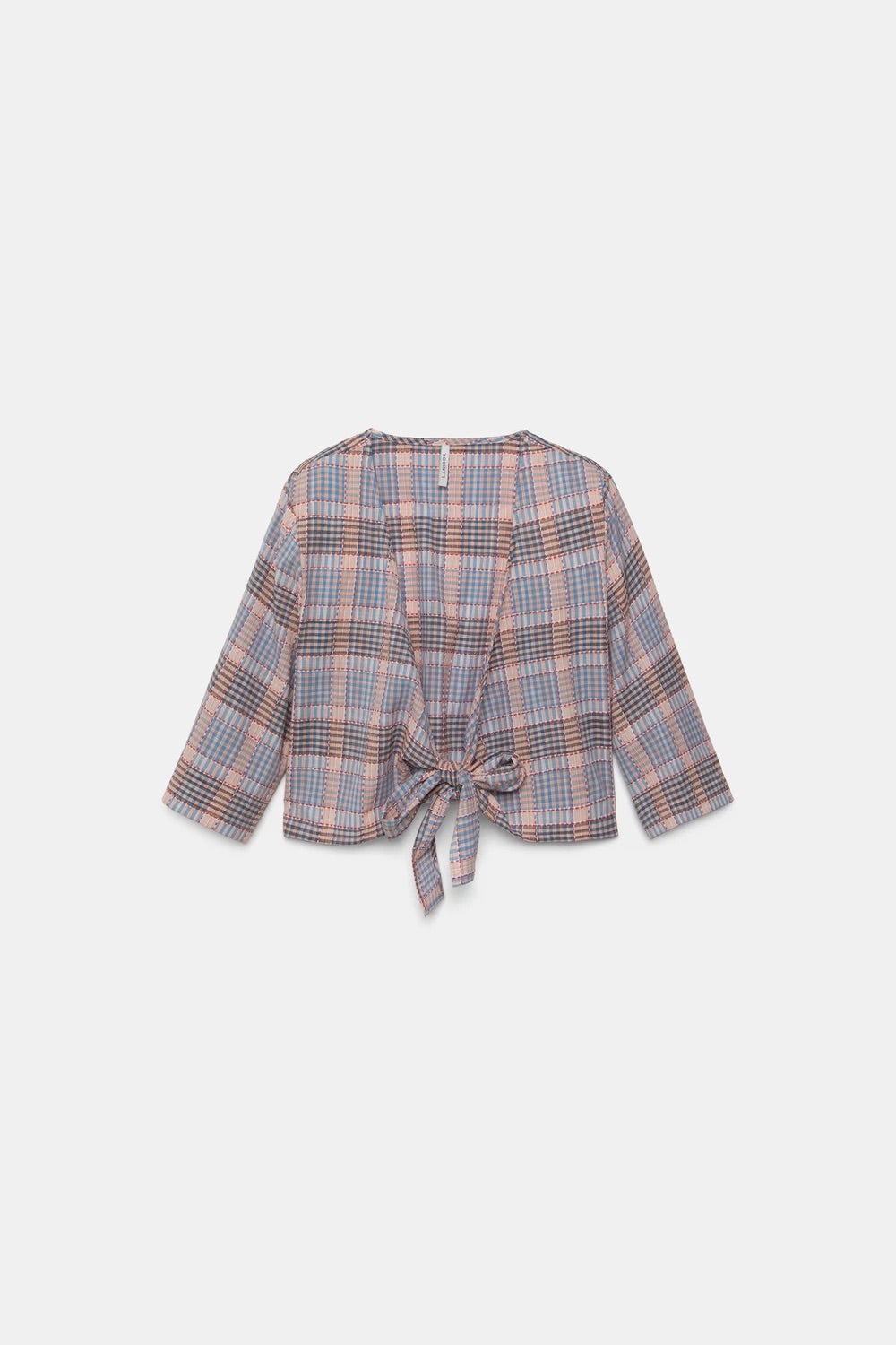 Checked Cropped Knot Top in Mauve